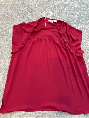 Ann Taylor Deep Berry Ruffle-Trim Cap Sleeve Blouse